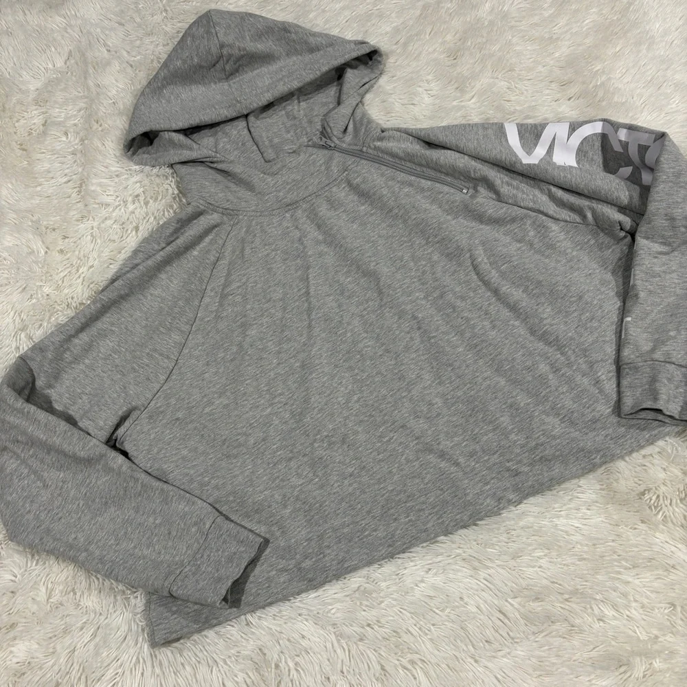 Victoria's Secret SPORT Hoodie Sweatshirt Spell out Logo on Sleeve Gray SZ XL - Picture 11 of 14